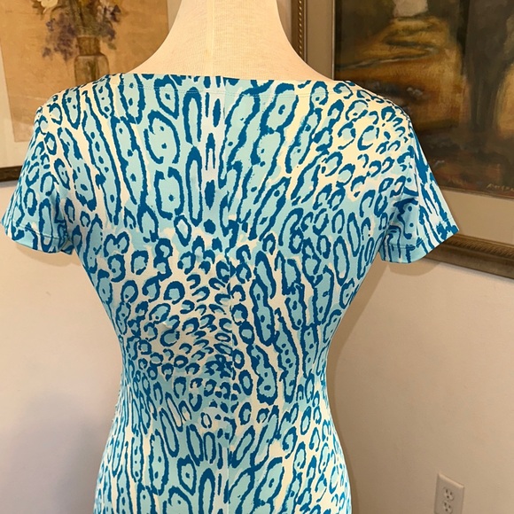 JB by JULIE BROWN NYC Blue/White Leopard Print V-Neck Dress Size Small - Picture 7 of 11